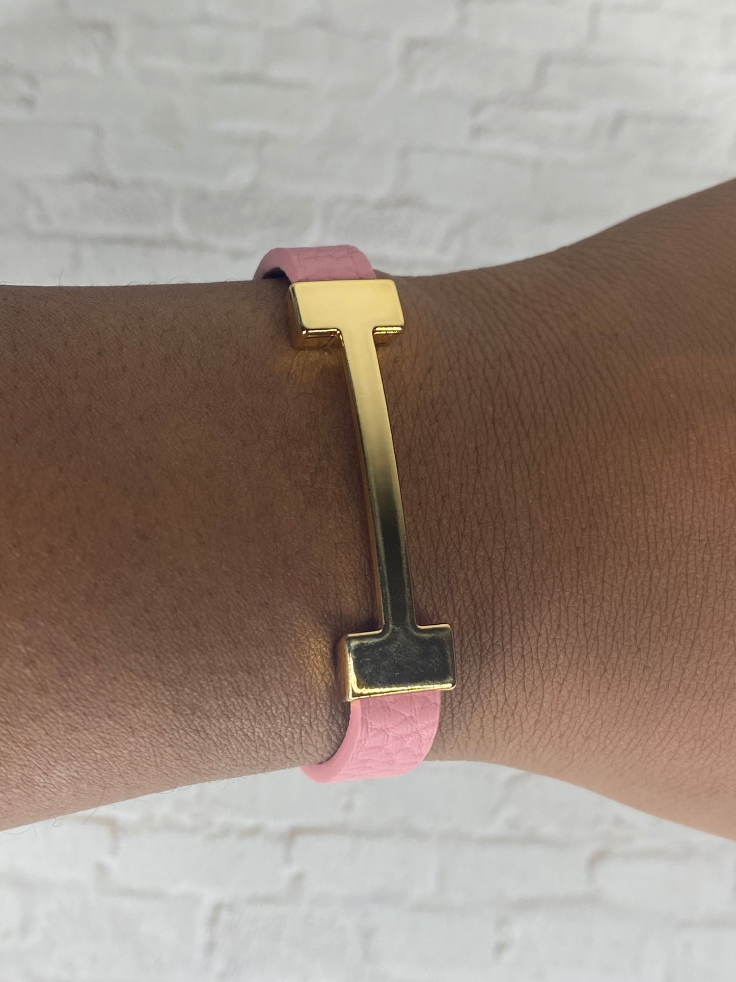 18k Plated Pink and gold faux leather clasp bracelet