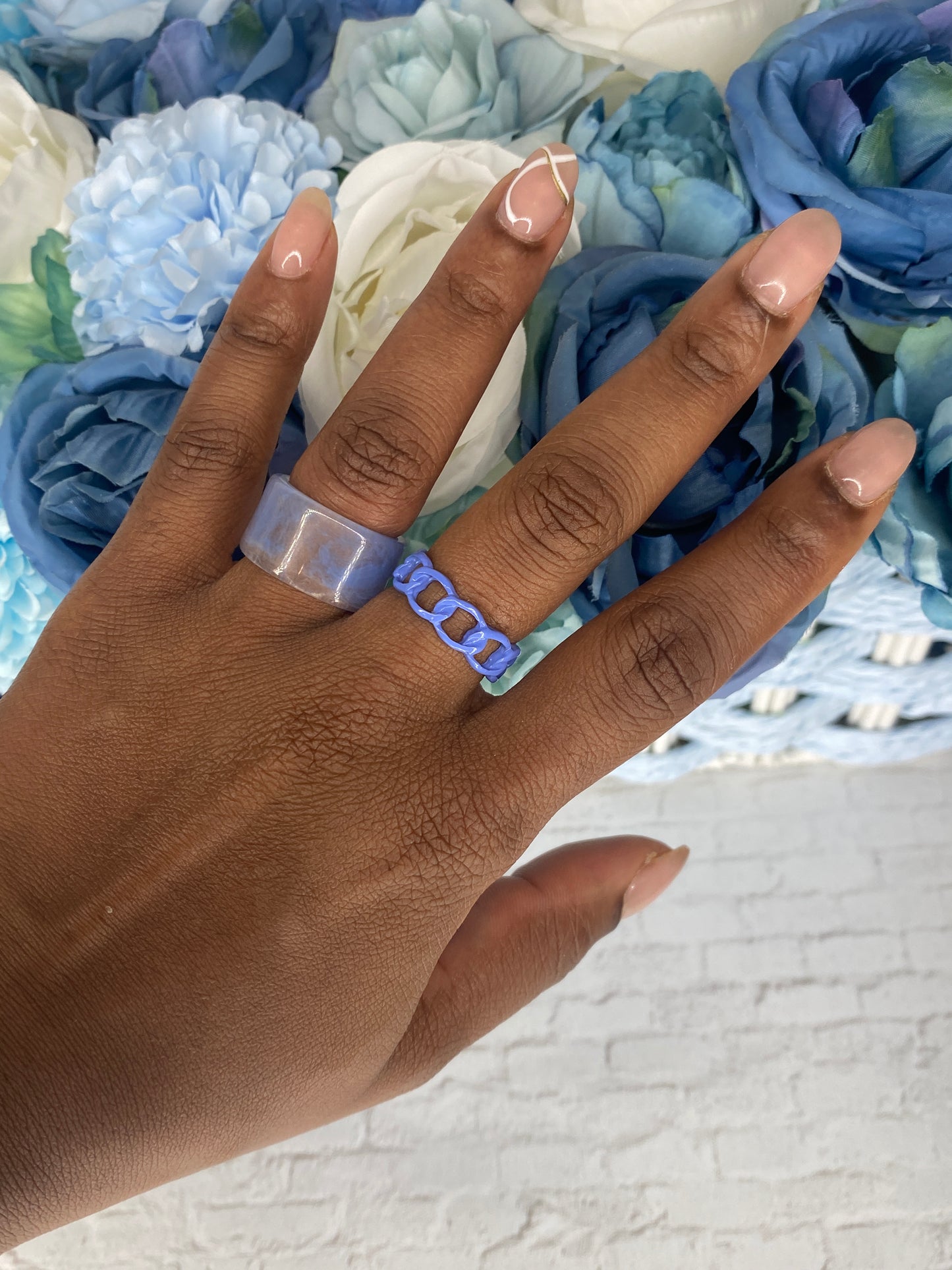 Blue and clear acrylic ring set