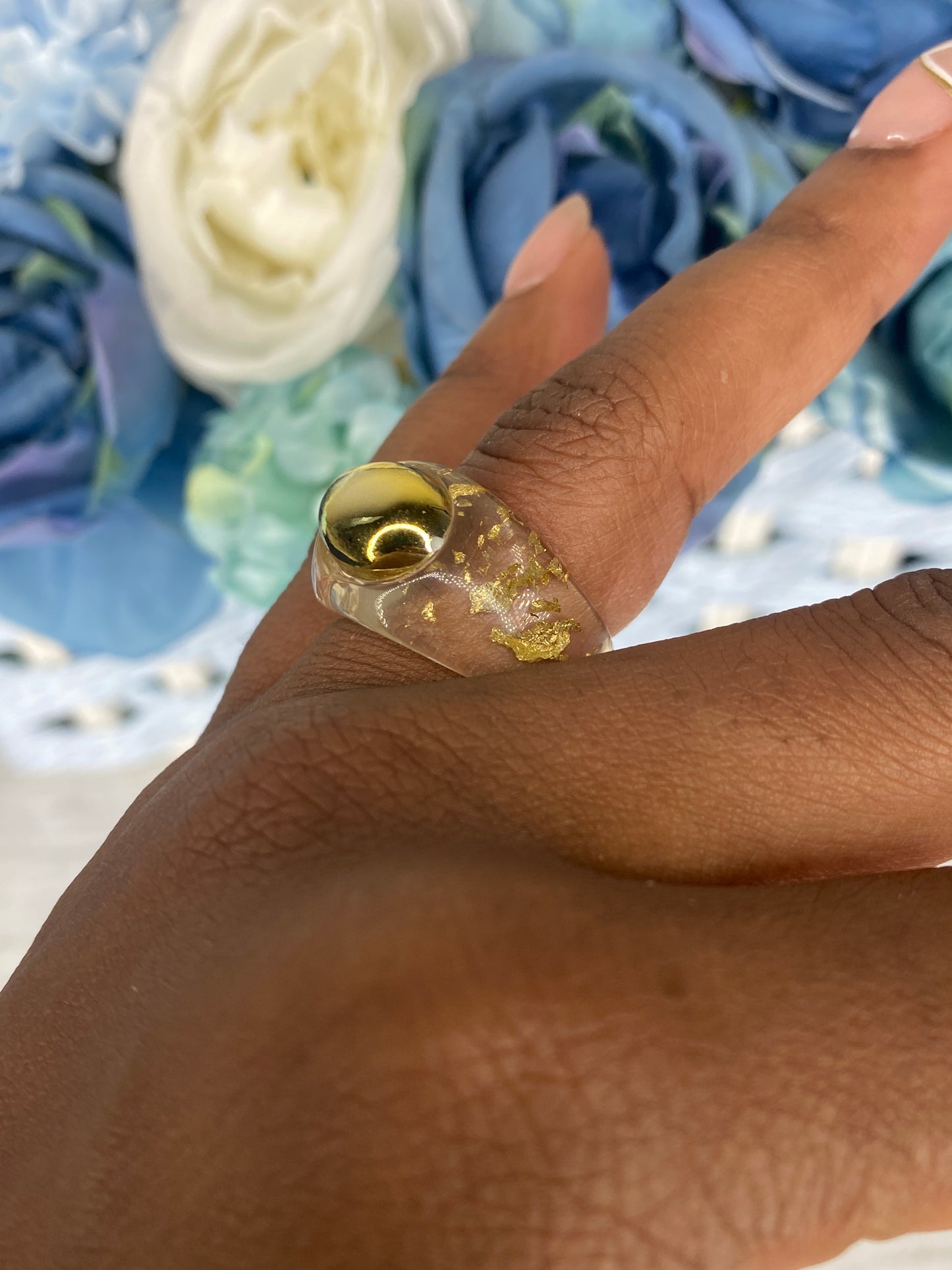 Large accent gold and clear acrylic ring