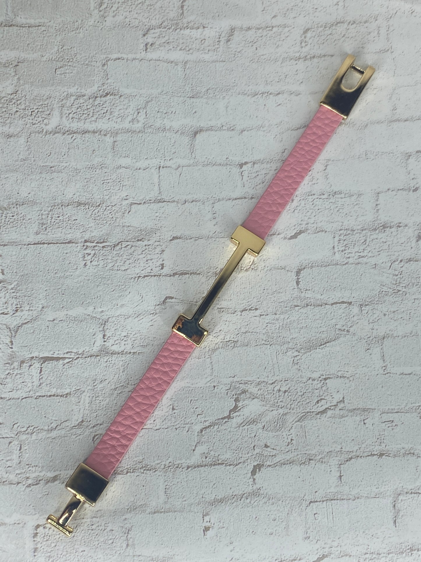 18k Plated Pink and gold faux leather clasp bracelet