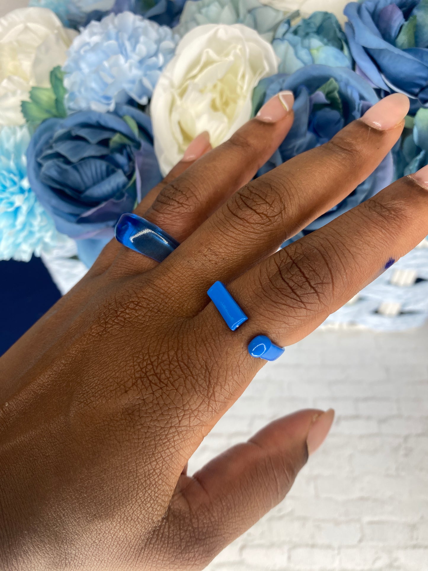 Beautiful blue acrylic ring set