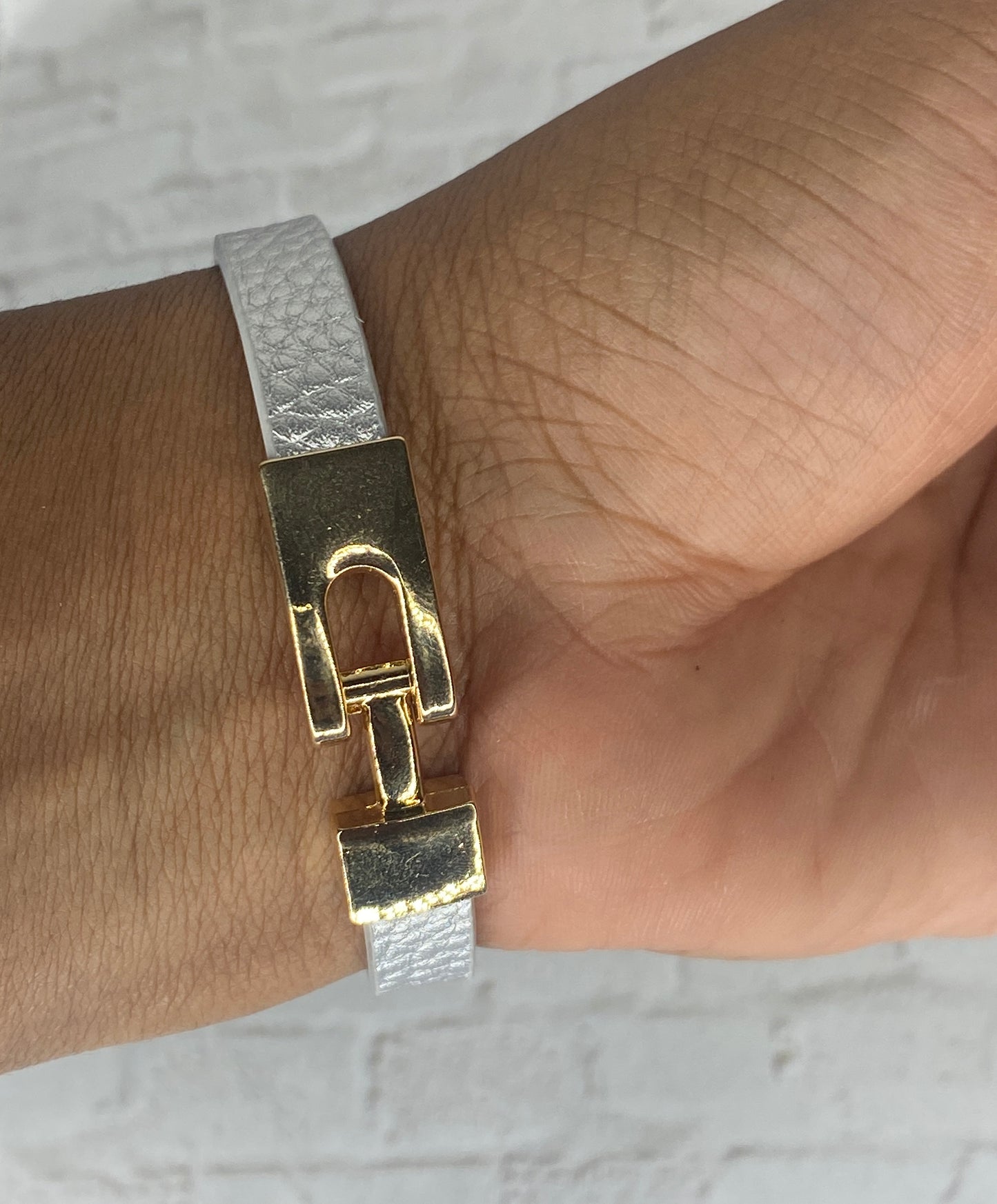 18k plated gold and Silver faux leather bracelet