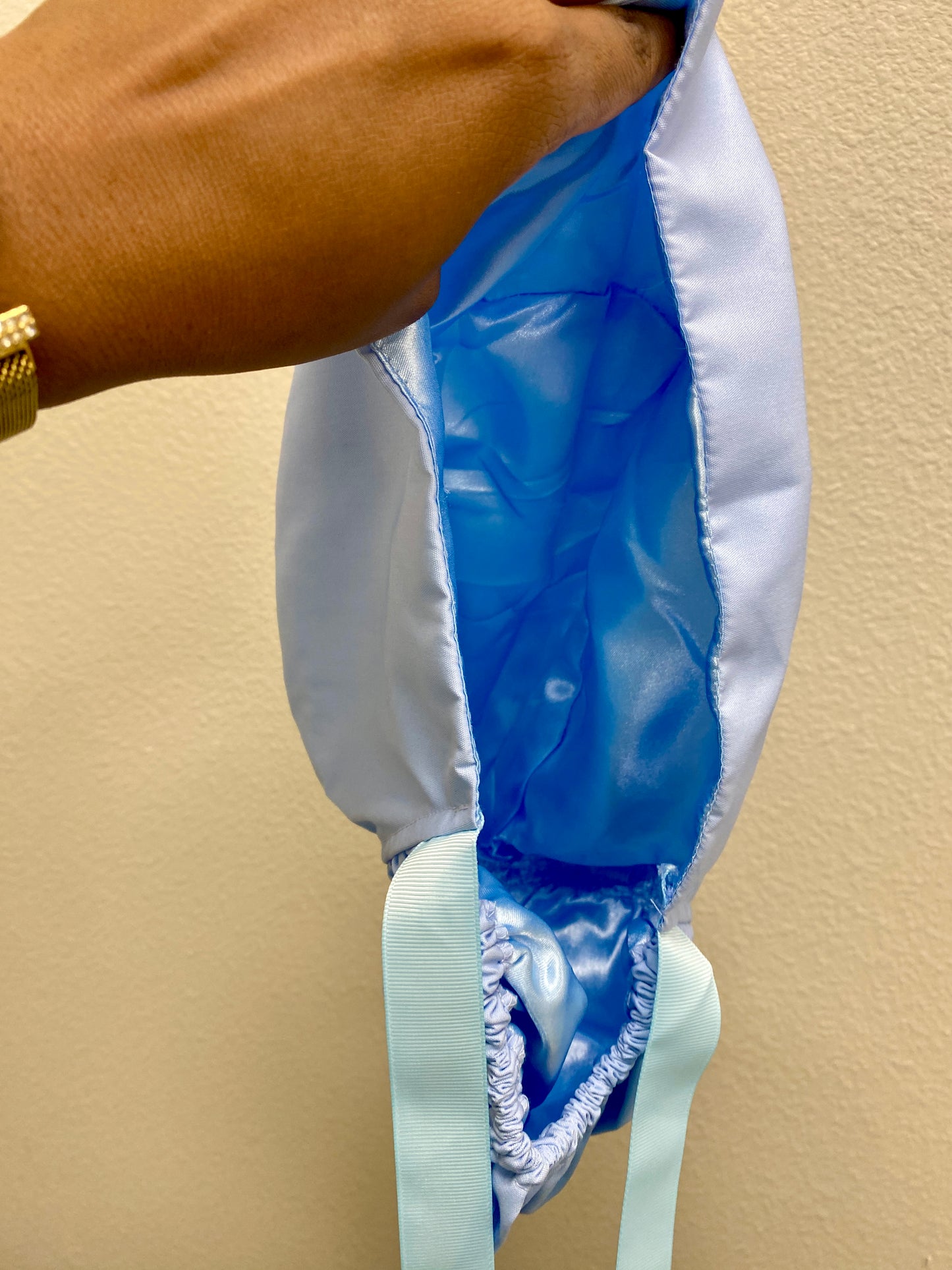 Baby blue satin lined surgical scrub cap