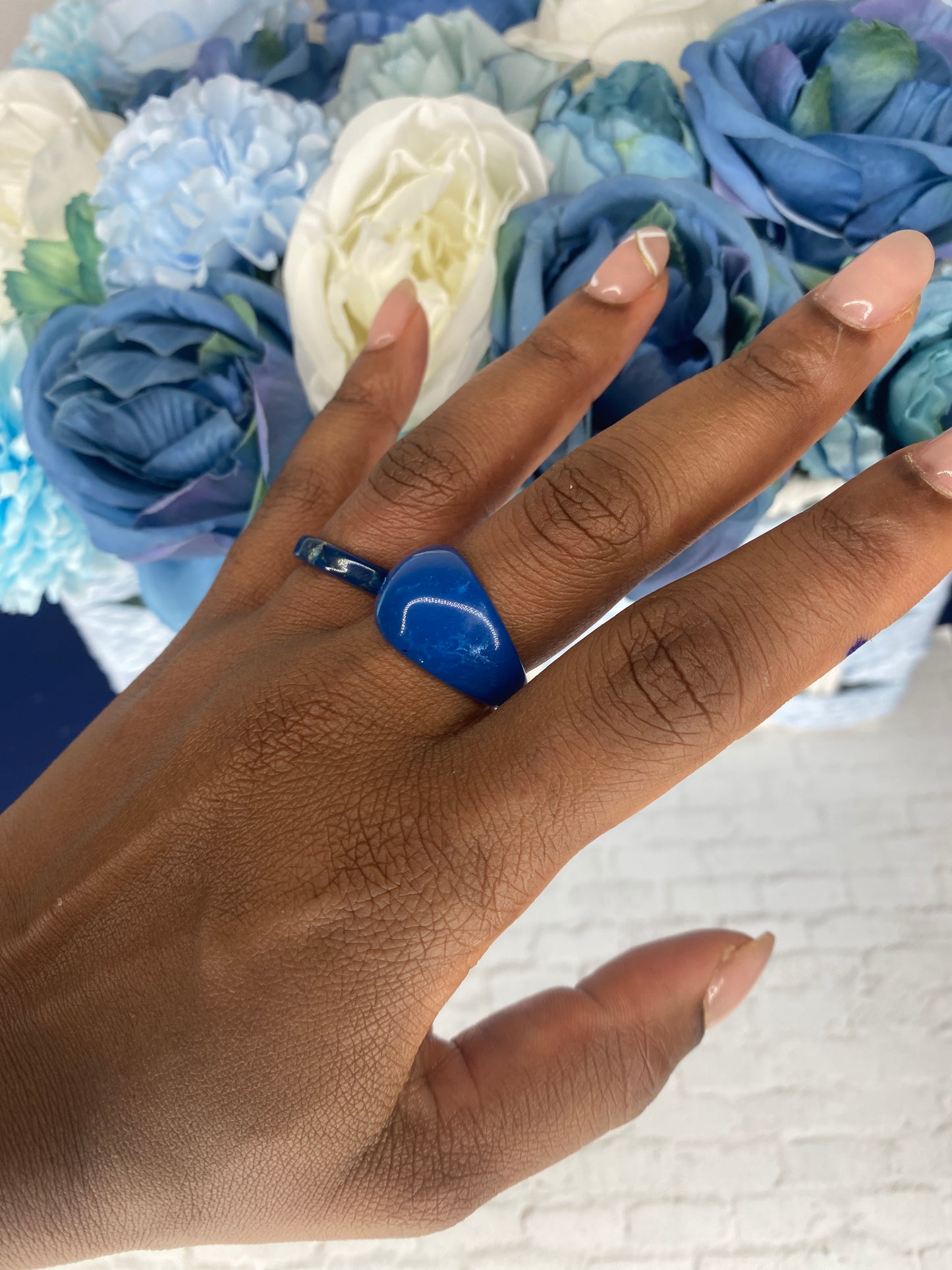 Blue and gold glitter spec ring set