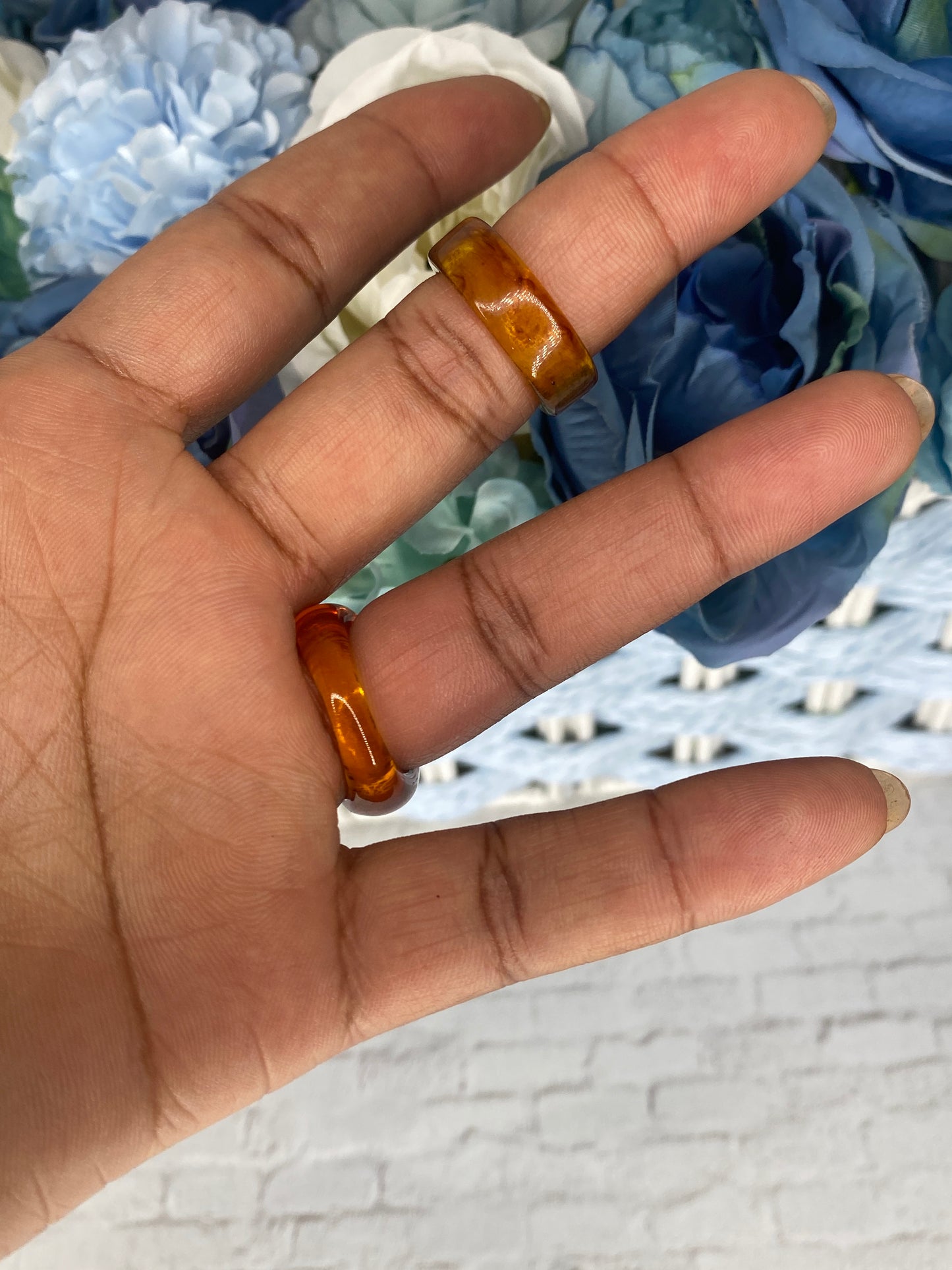 Clear burnt orange acrylic ring set