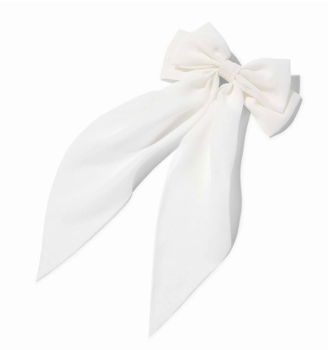 White ribbon claw clip bow