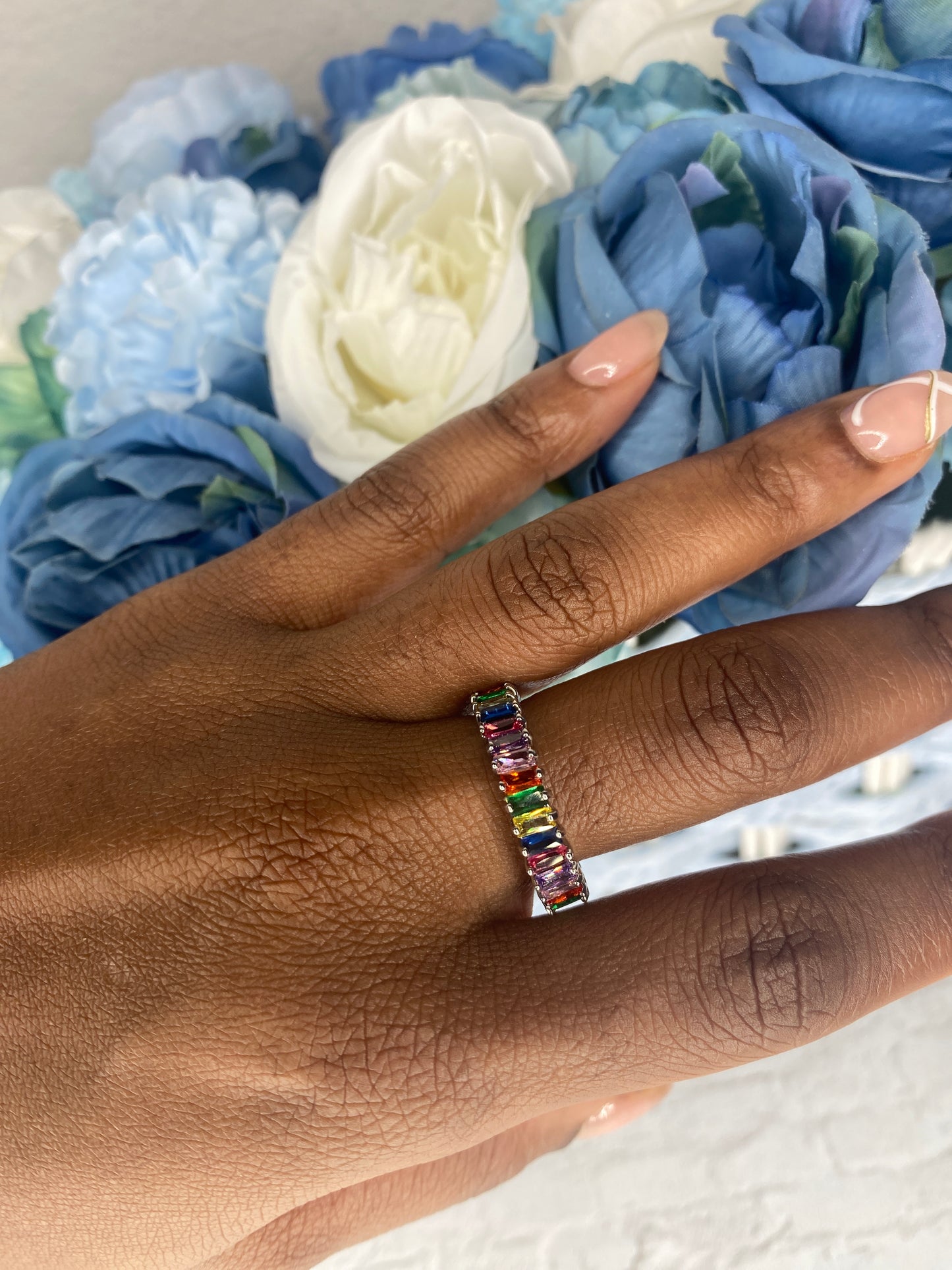 Muticolored silver plated ring
