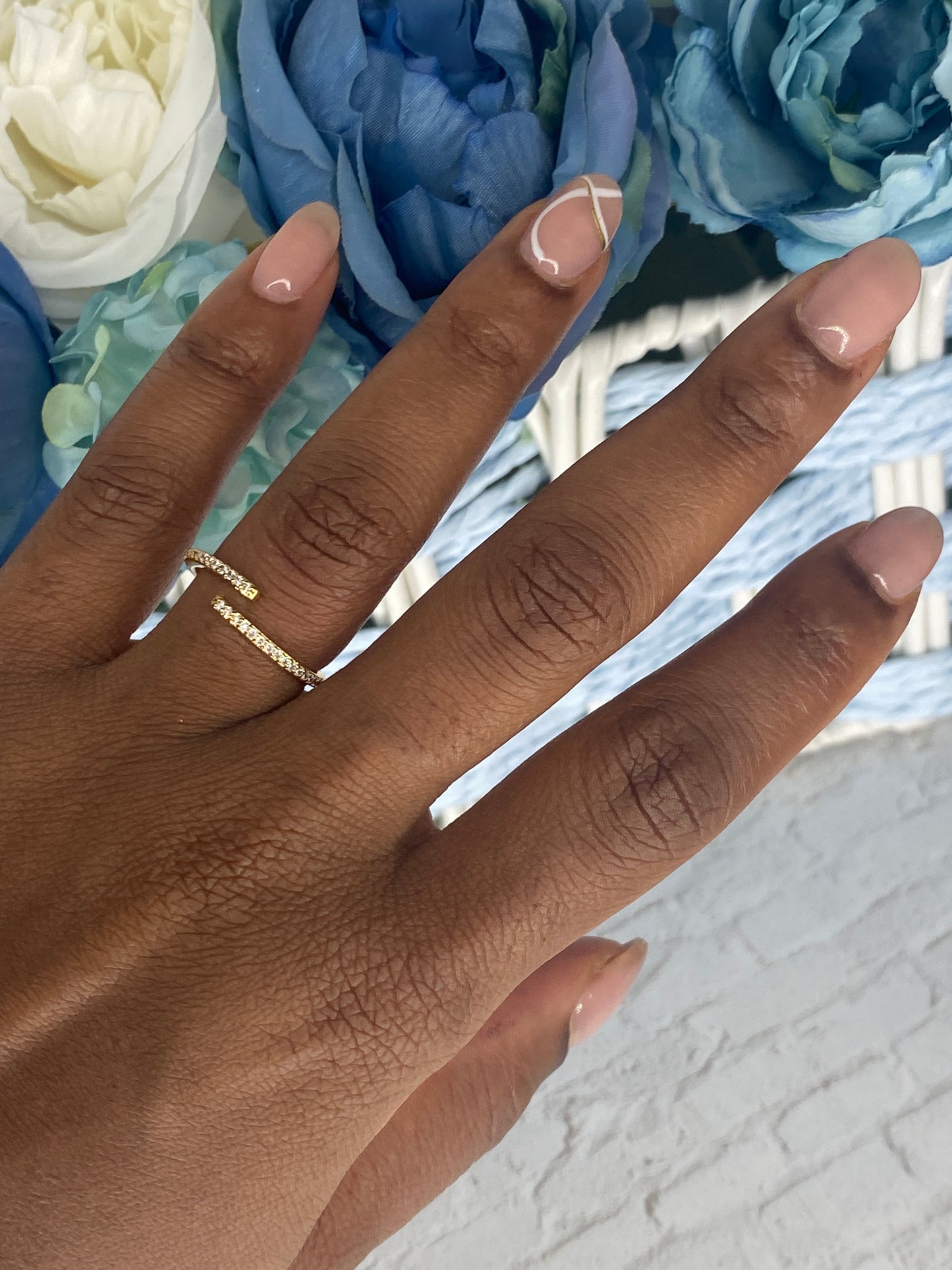Adjustable gold plated rhinestone ring