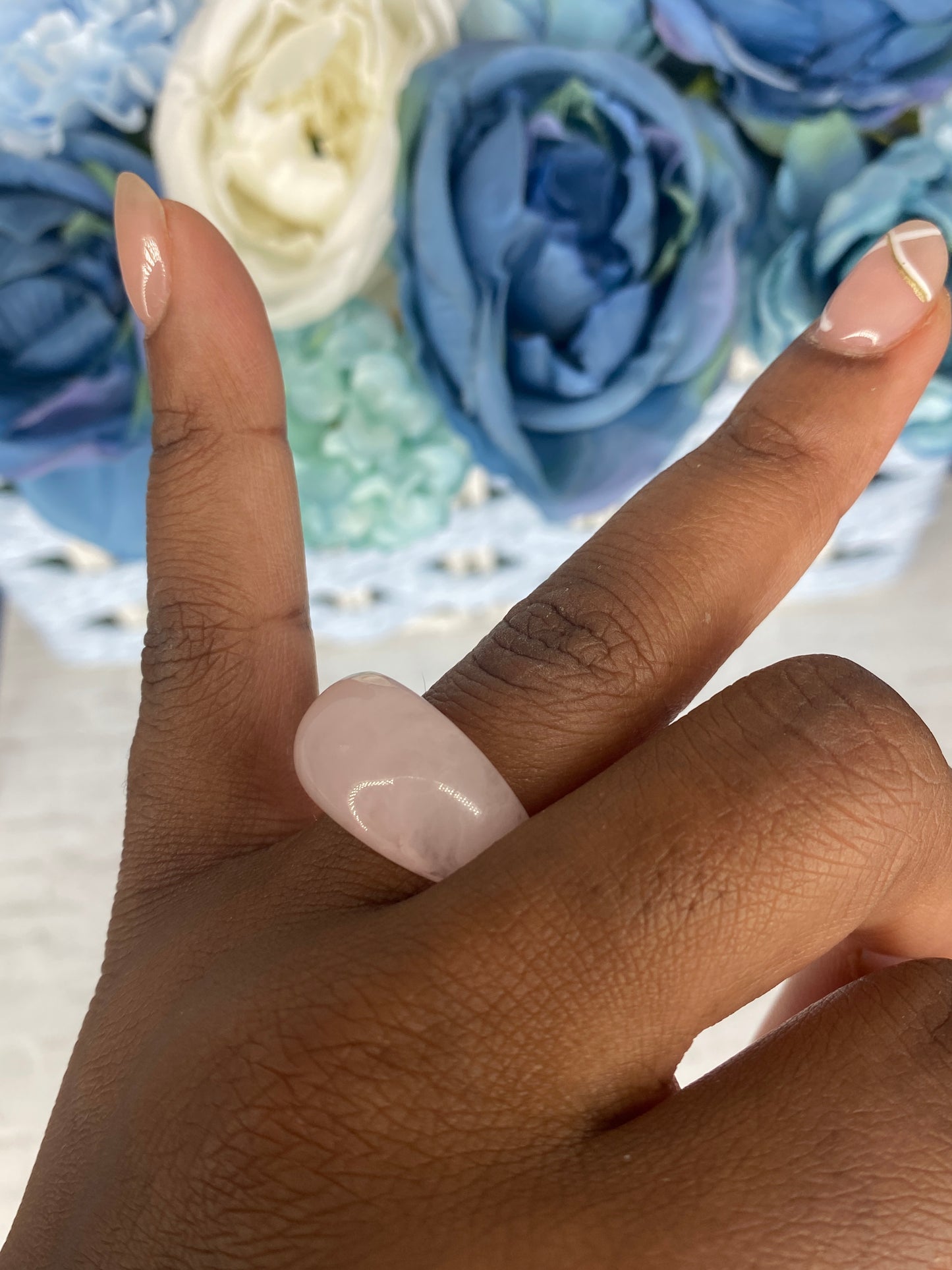 Baby pink marble acrylic ring