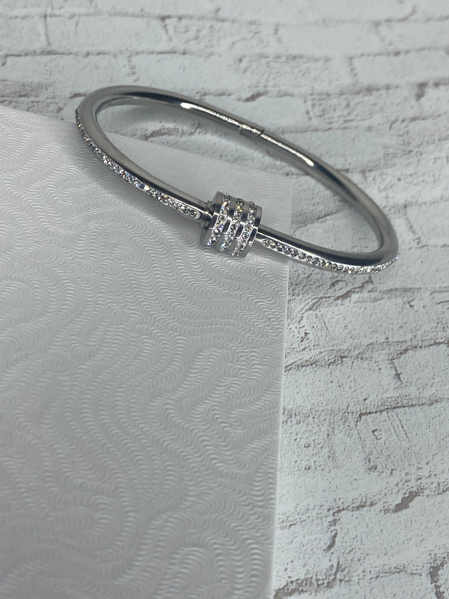 Silver plated rhinestone bangle