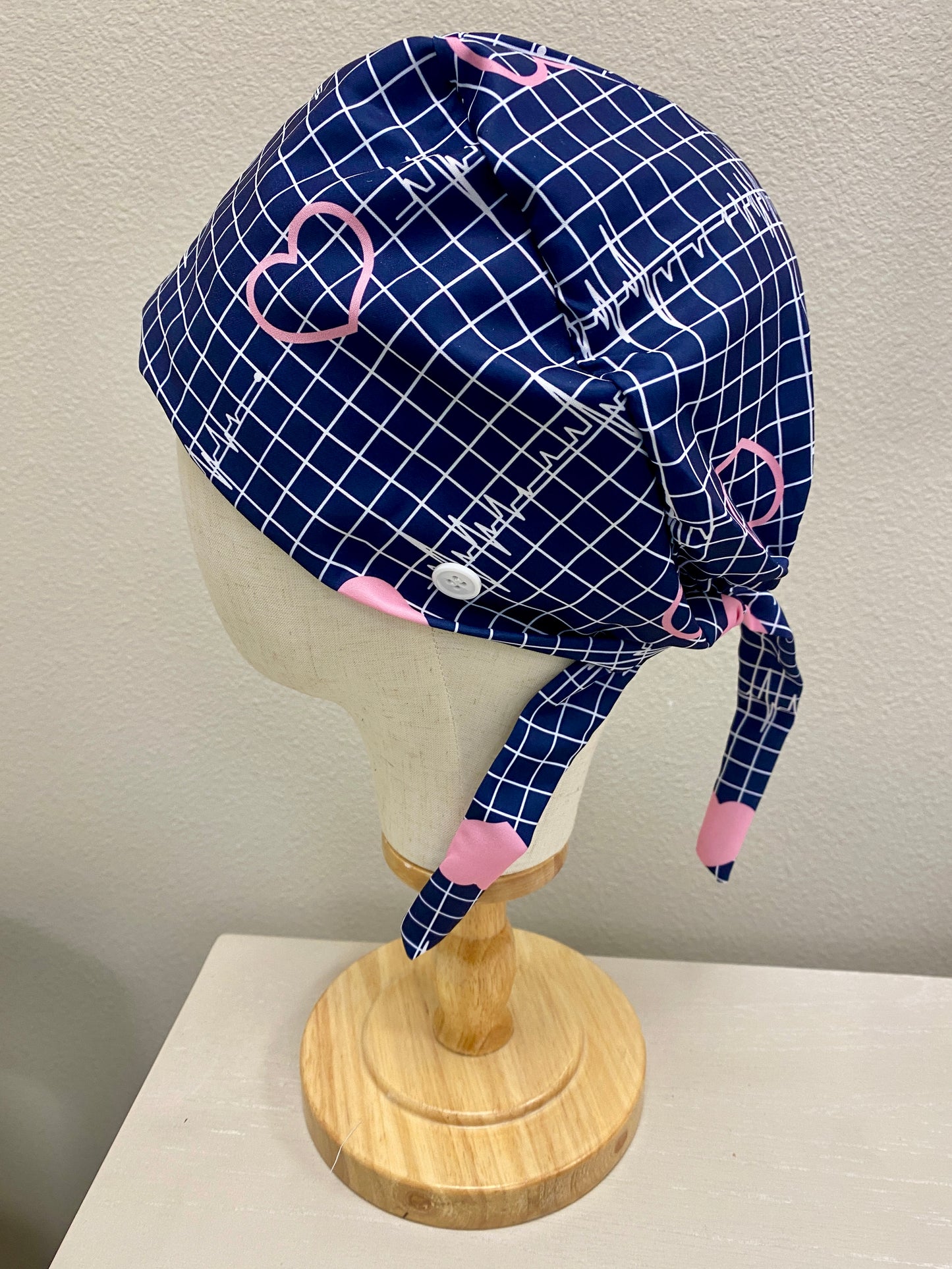 Dark blue & pink surgical scrub cap