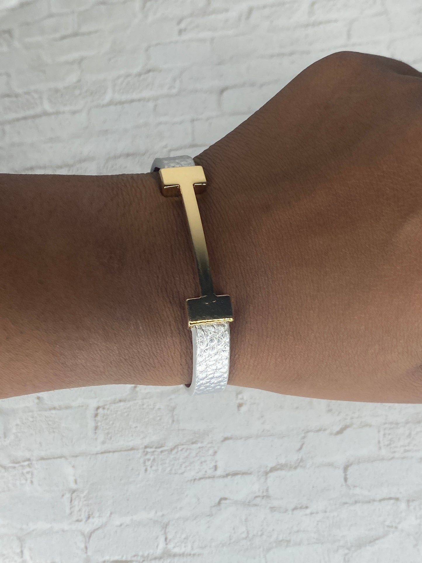 18k plated gold and Silver faux leather bracelet