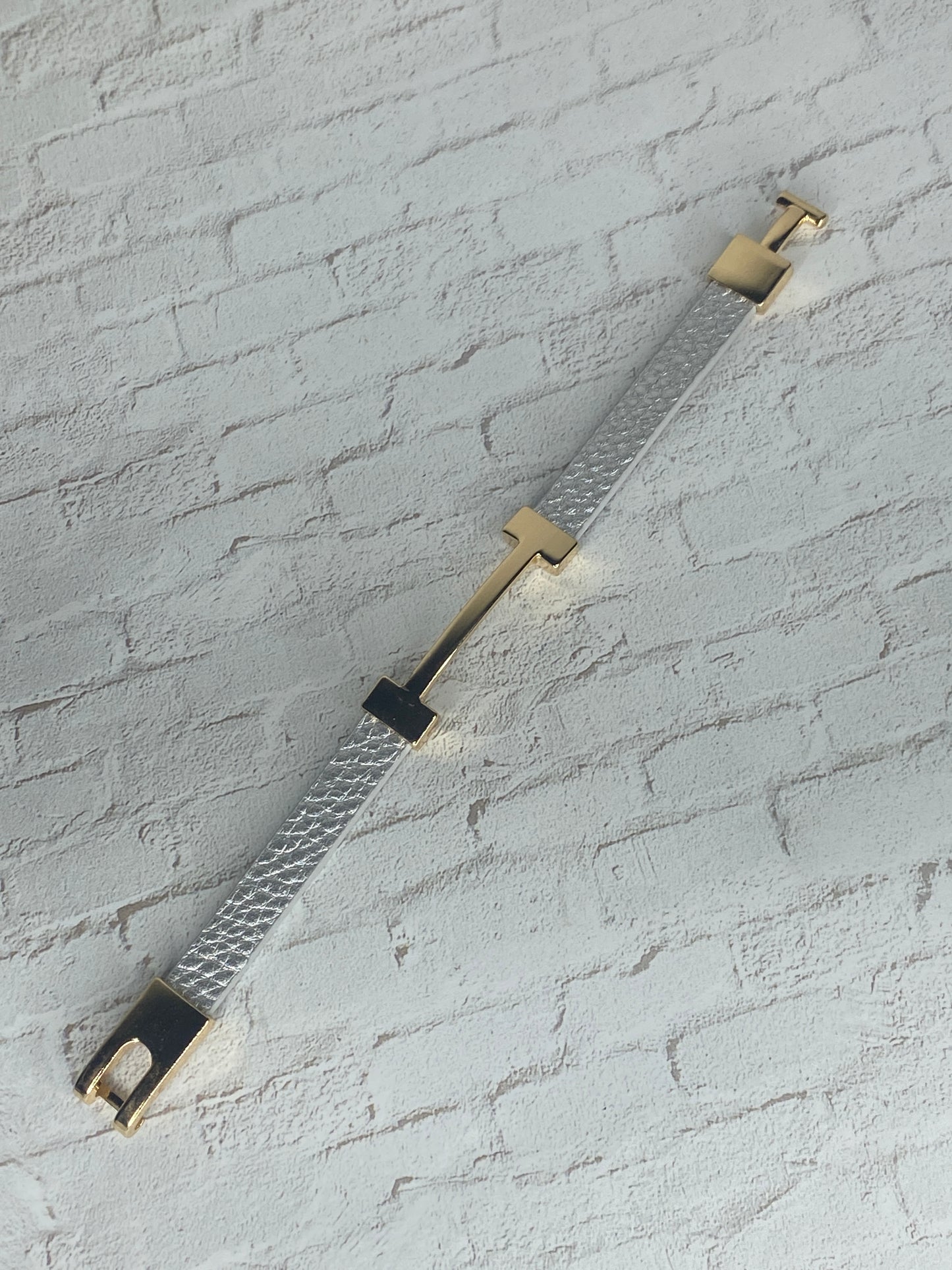 18k plated gold and Silver faux leather bracelet