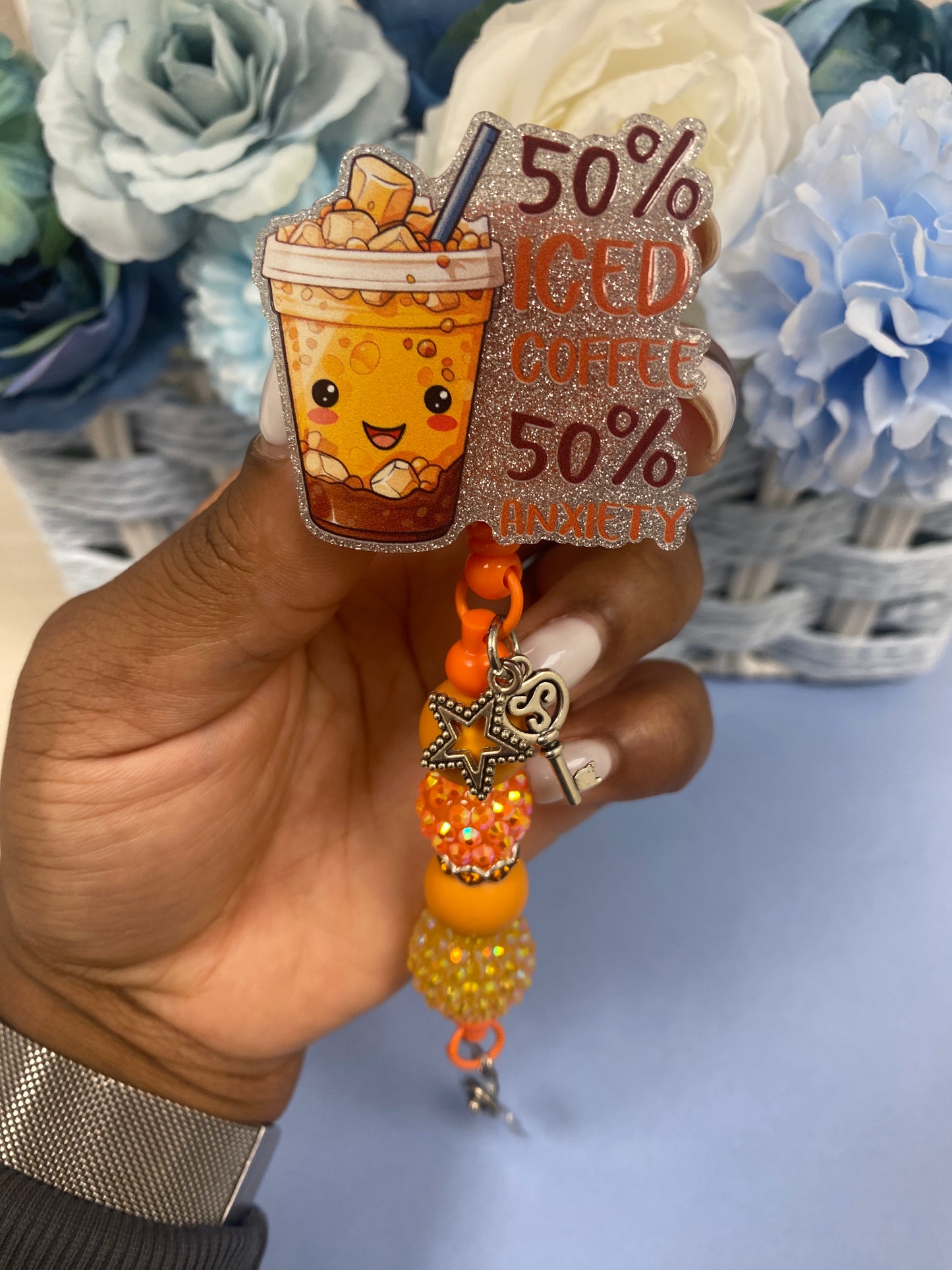 Coffee beaded badge reel