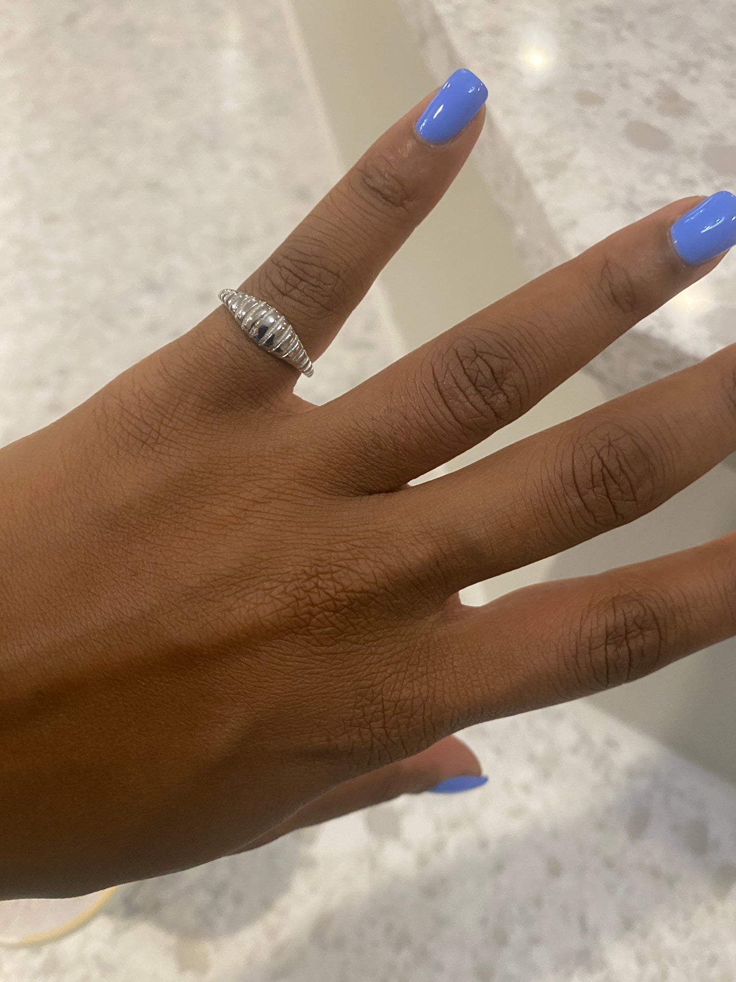 Silver plated line engraved ring