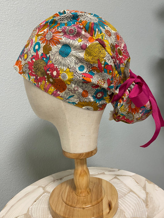 Gold and floral themed surgical scrub cap