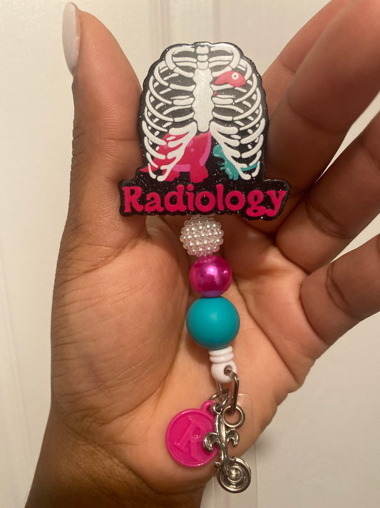 Radiology beaded badge reel with charms