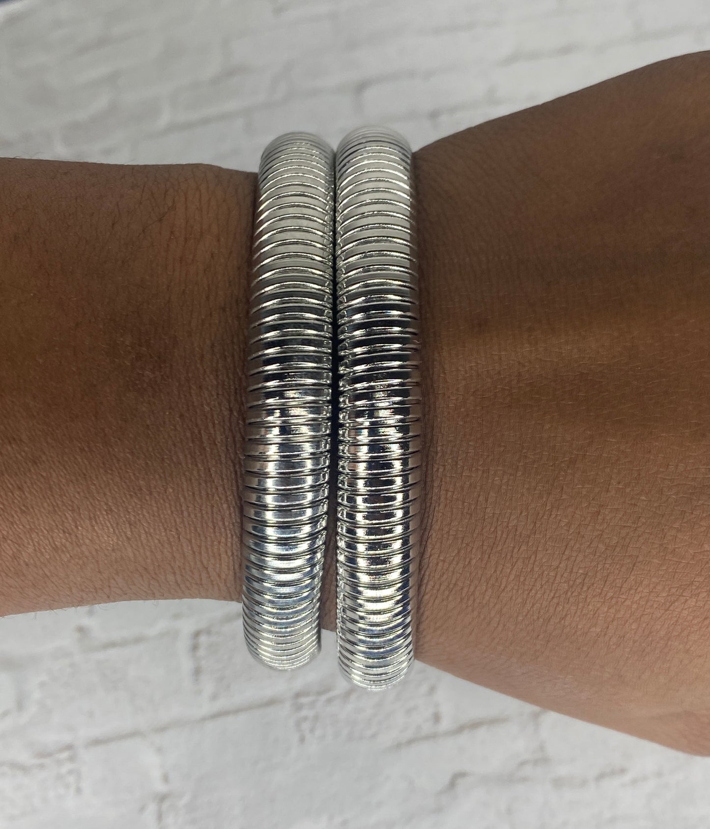 Thick stretch silver plated bangles (2 pieces)