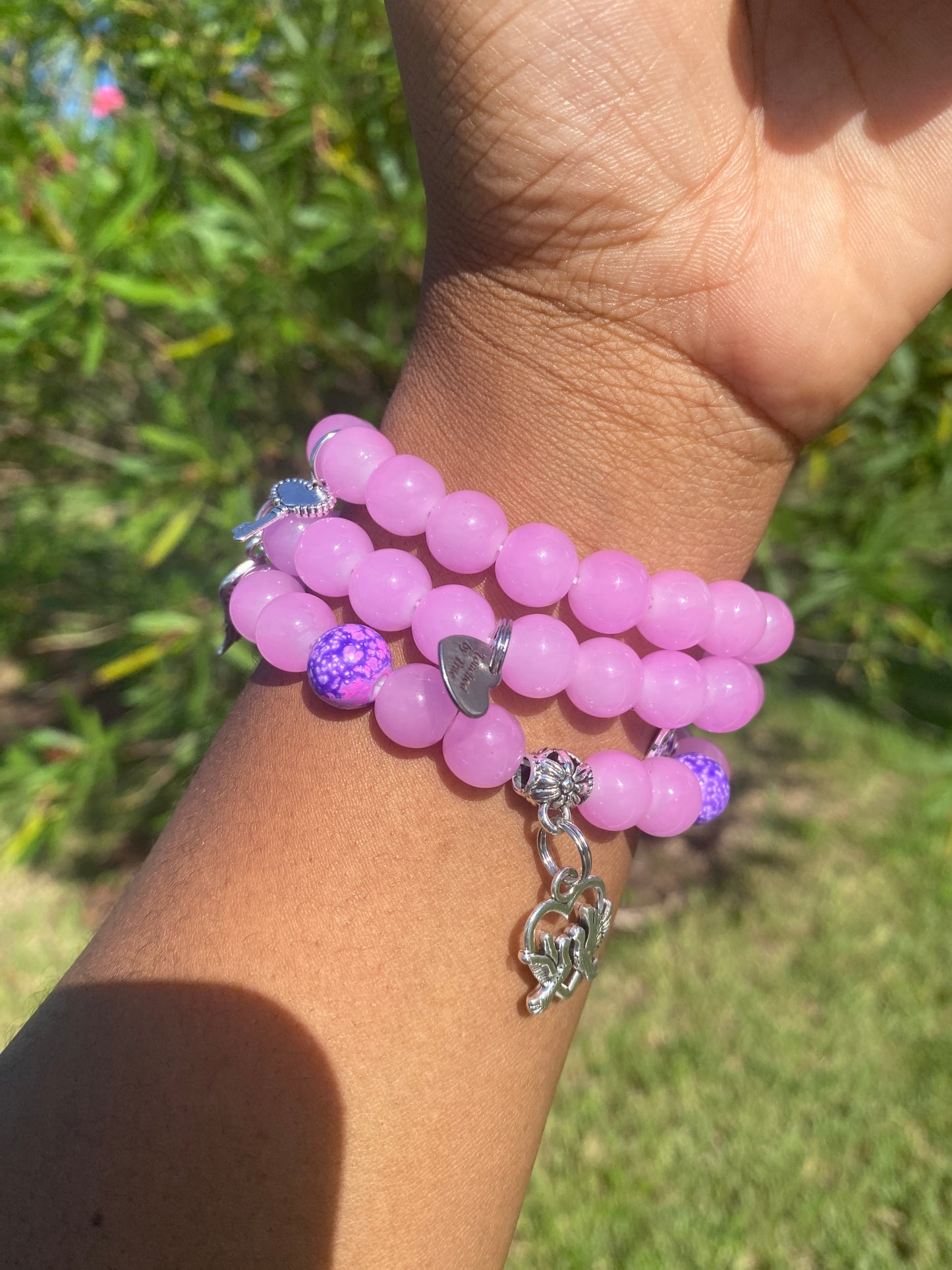 Pink handmade glass beaded bracelet