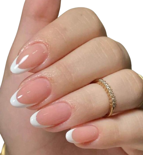 White French almond shape acrylic nails