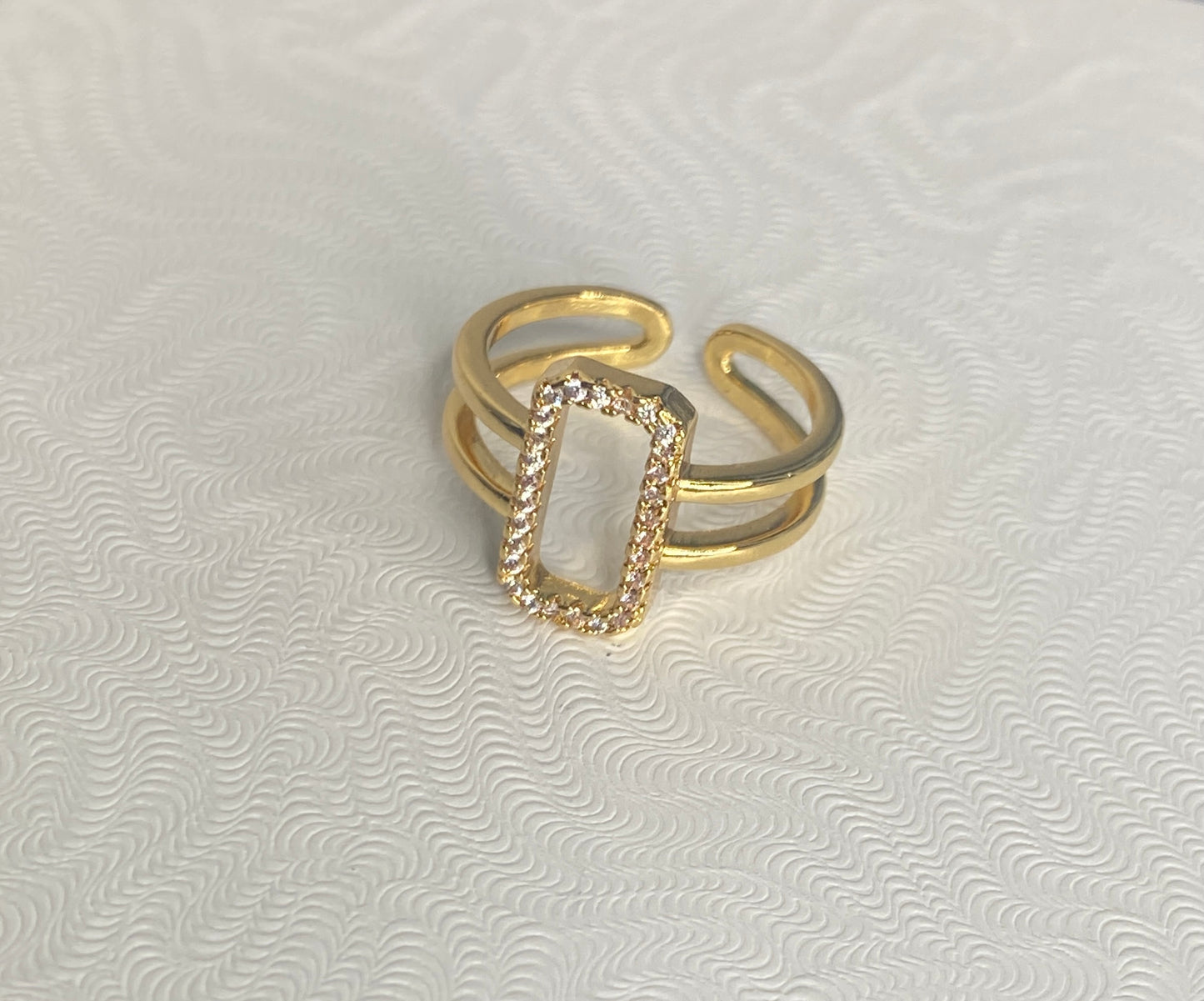 Gold plated Rectangle rhinestone ring