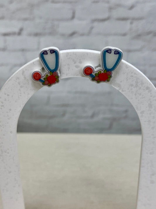 Stethoscope flower stud earrings