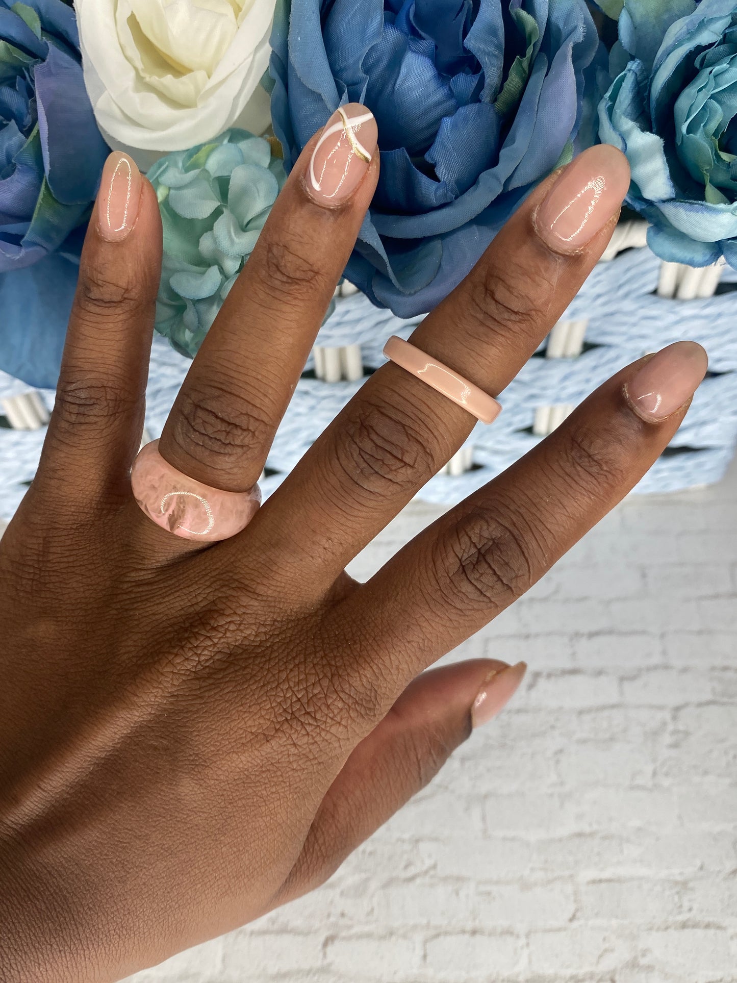 Marble rose colored acrylic ring set