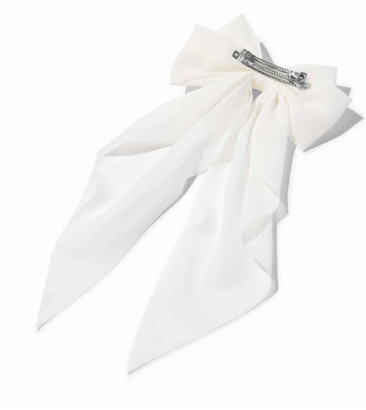 White ribbon claw clip bow