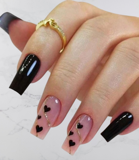 Black and nude acrylic square nails