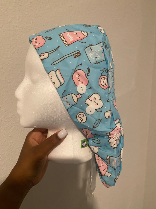 Blue tooth satin lined scrub cap