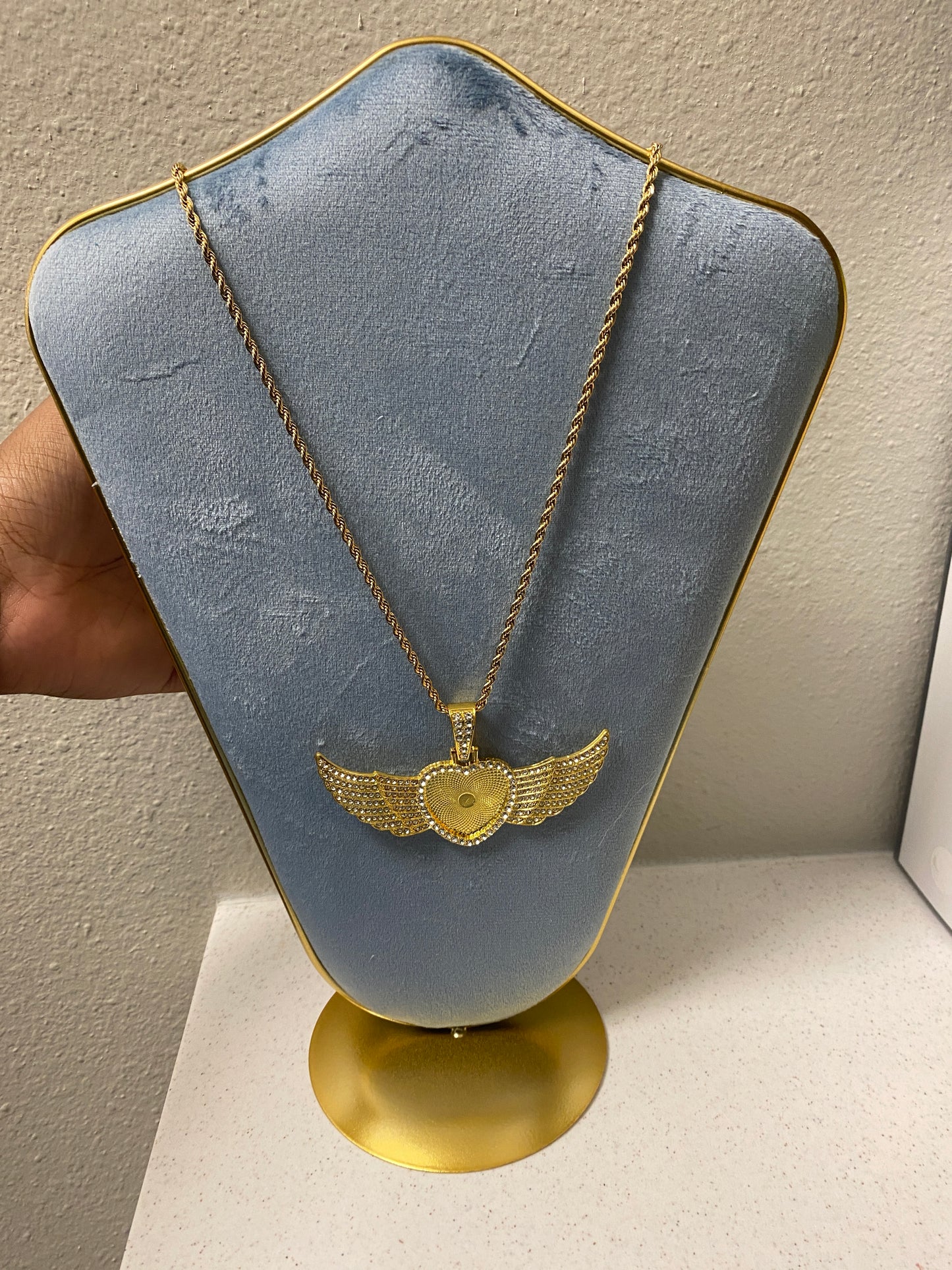 Wing shaped 18k plated  photo necklace l