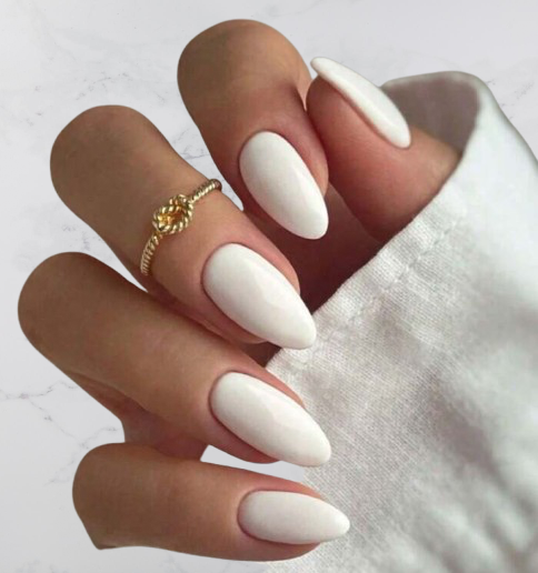 White almond shaped acrylic nails