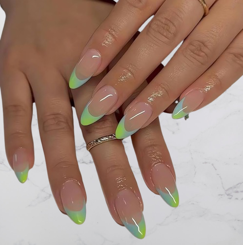 Green French tip acrylic nails