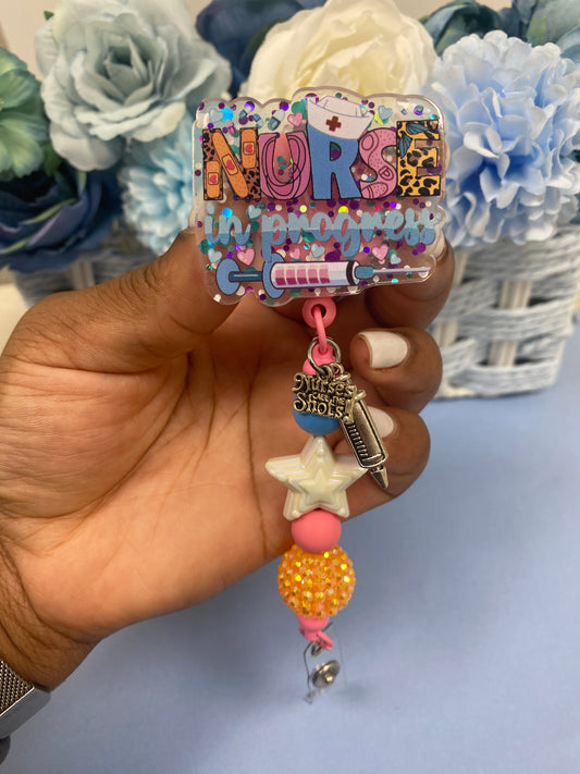 Nurse in progress beaded badge reel