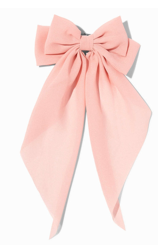 Sheer Pink rose ribbon claw clip bow