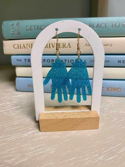Blue glove earrings