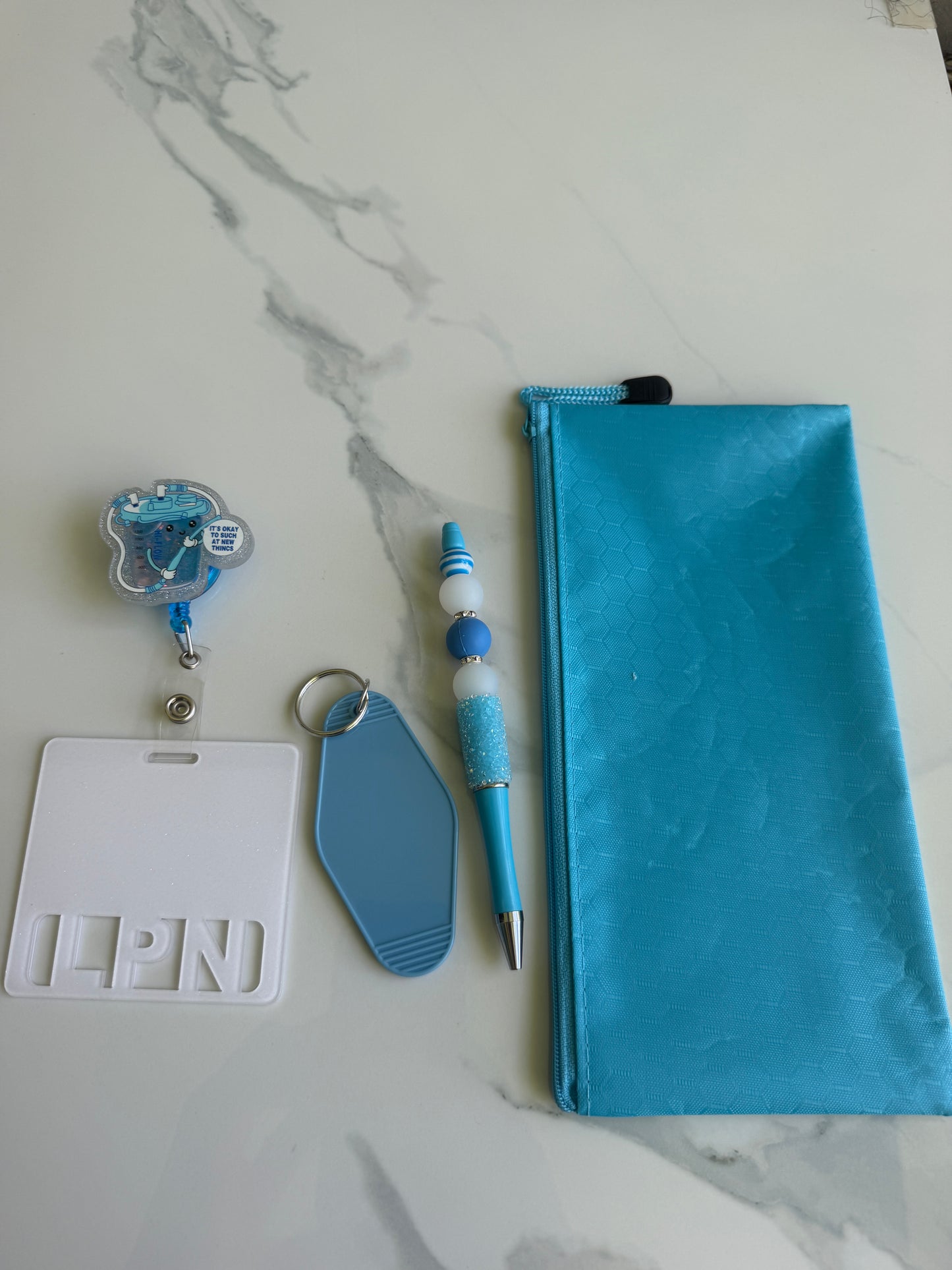 Liquid and glitter filled lpn badge bundle set