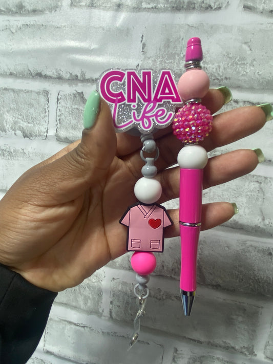 CNA Pink badge reel & pen set