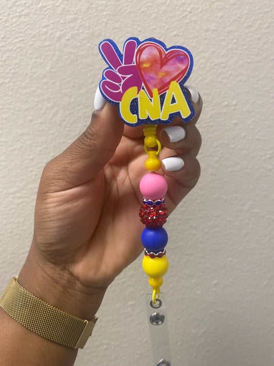 Peace sign cna beaded badge reel