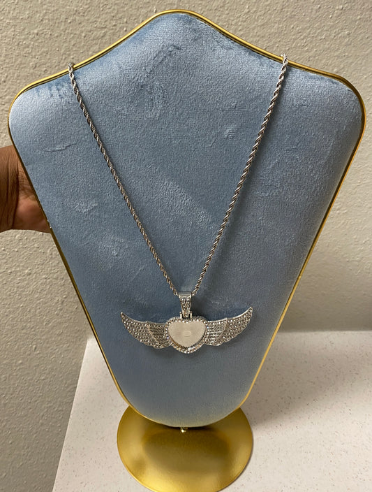 Wing shaped 18k plated photo necklace