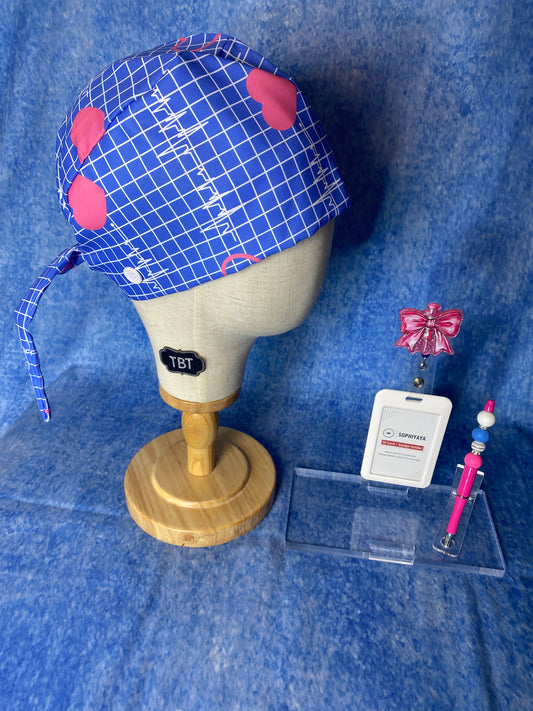 Blue and pink scrub cap set