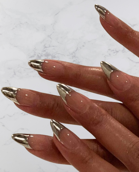 Silver almond shaped acrylic nails