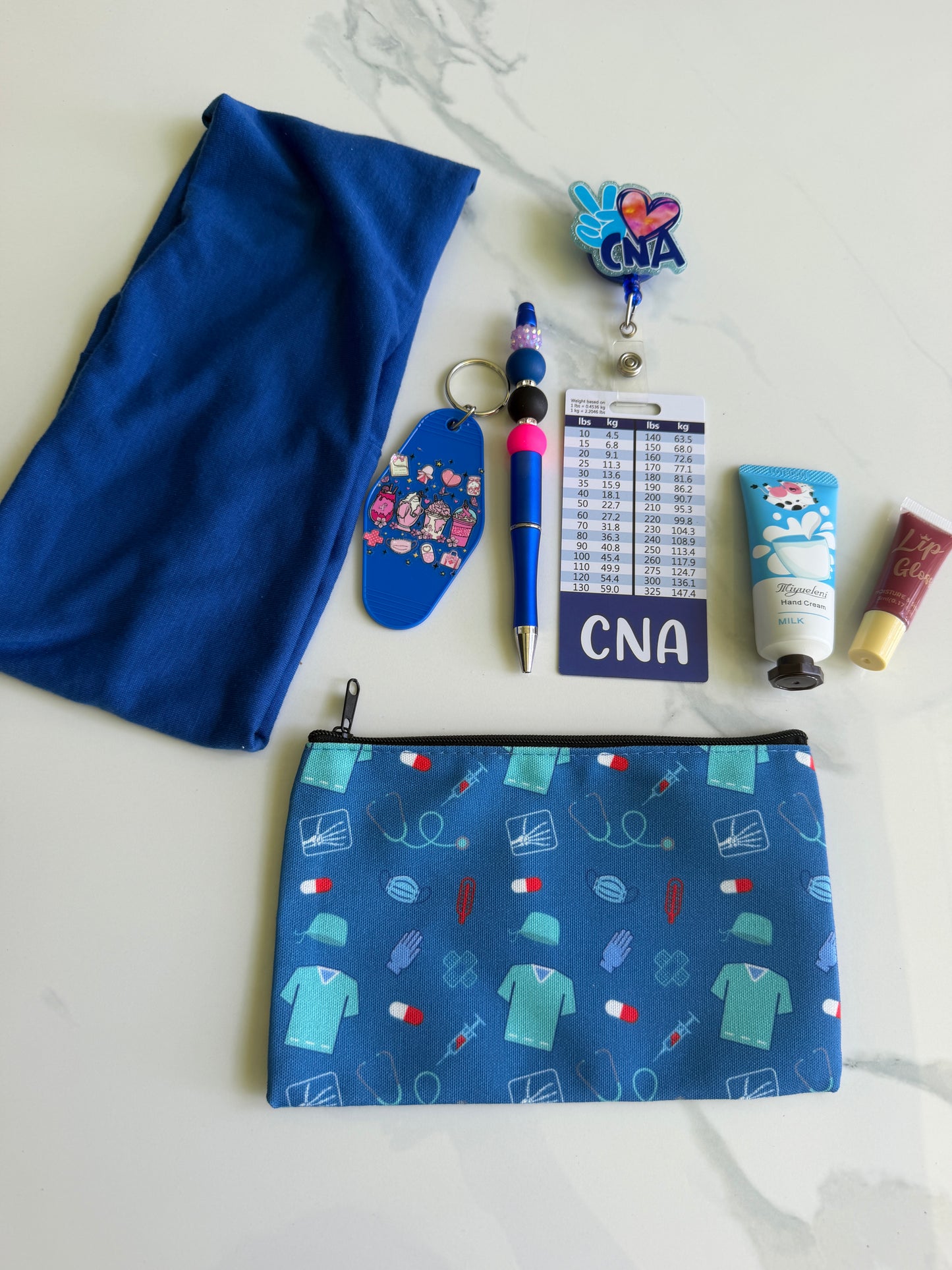 Cna badge reel set pink blue white