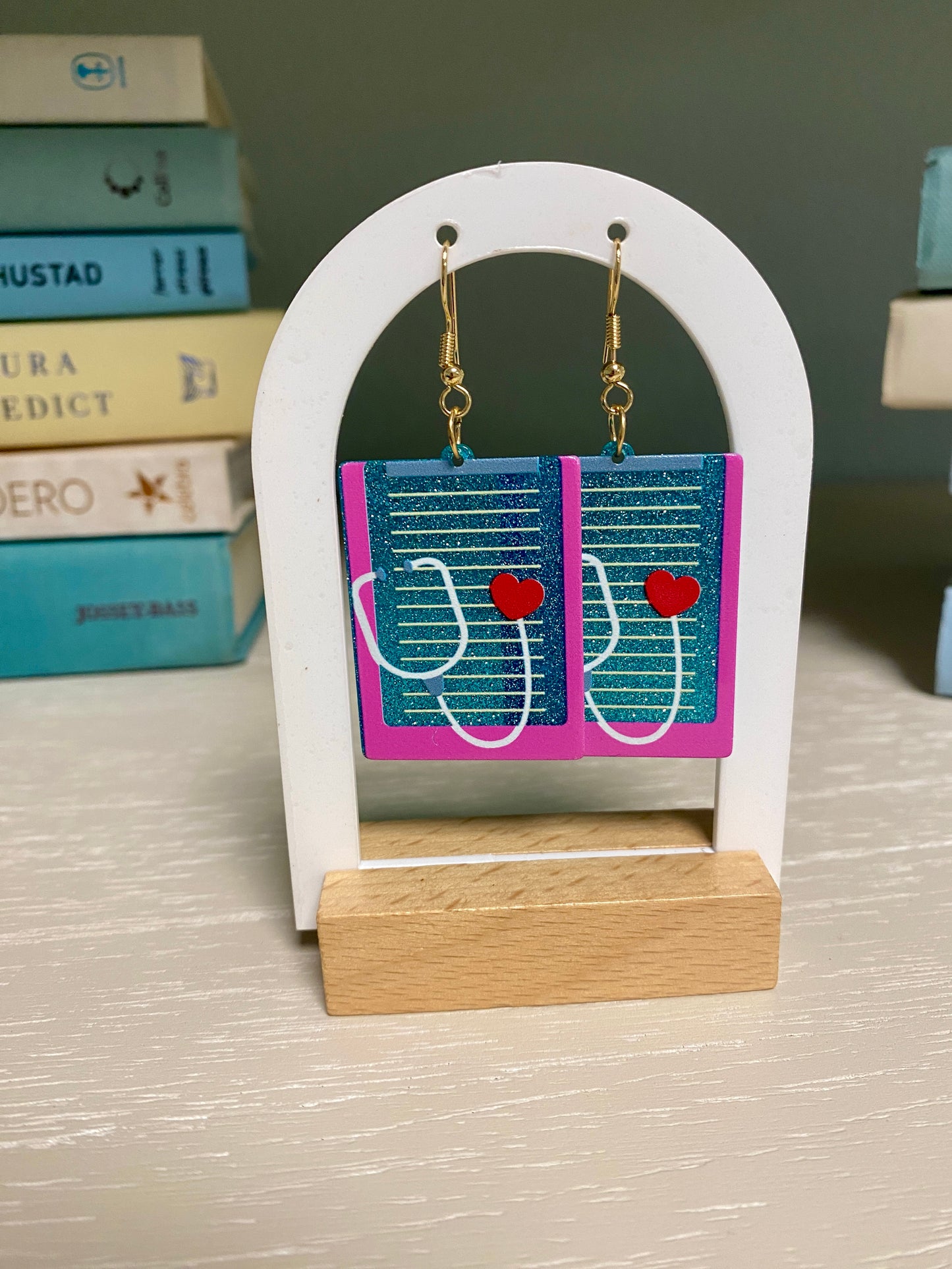 Blue & pink clipboard earrings