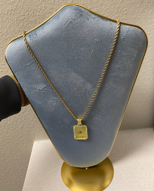 Square shaped 18k plated photo necklace
