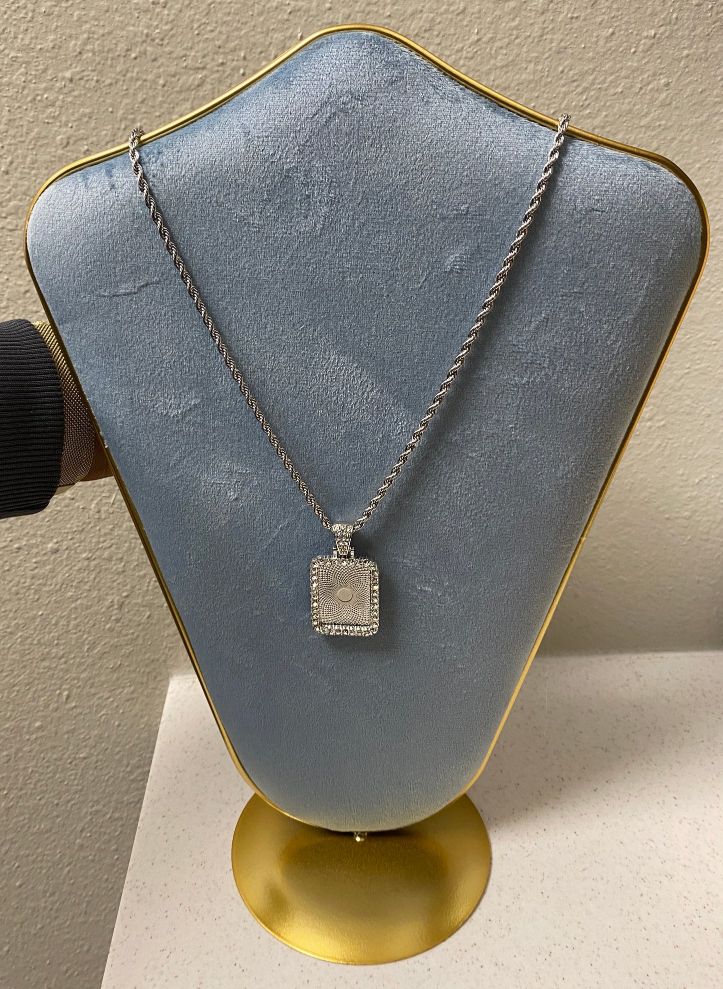 Square shaped 18k plated photo necklace