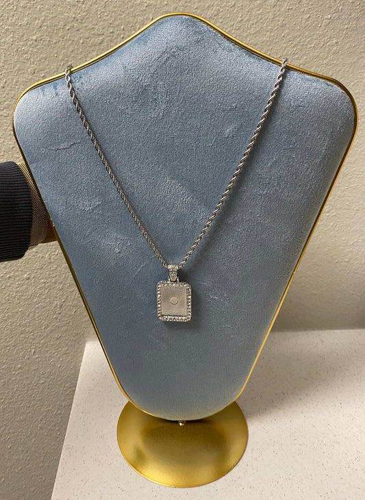 Square shaped 18k plated photo necklace
