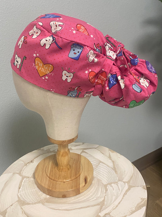 Dental theme satin lined surgical scrub cap