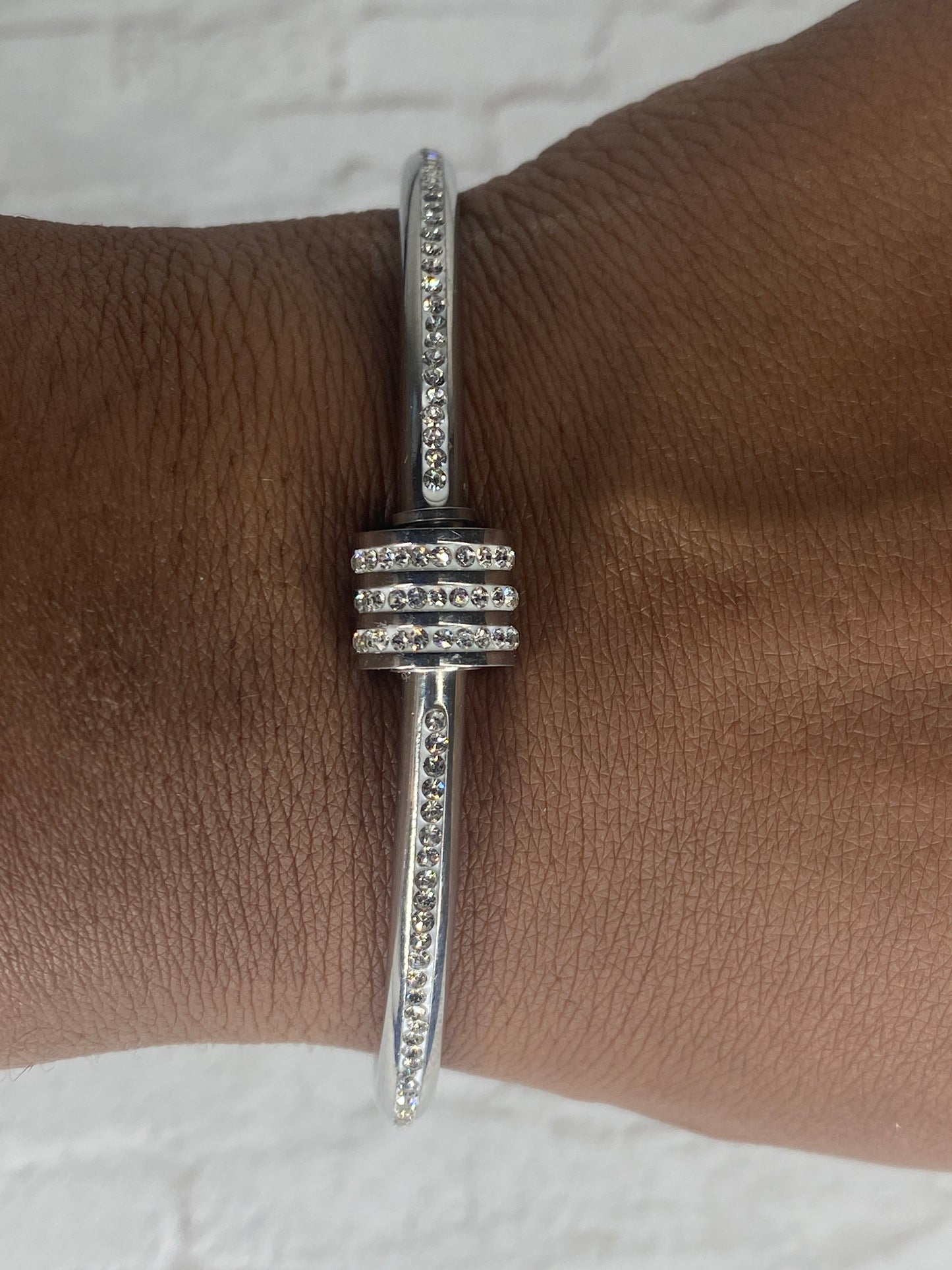 Silver plated rhinestone bangle