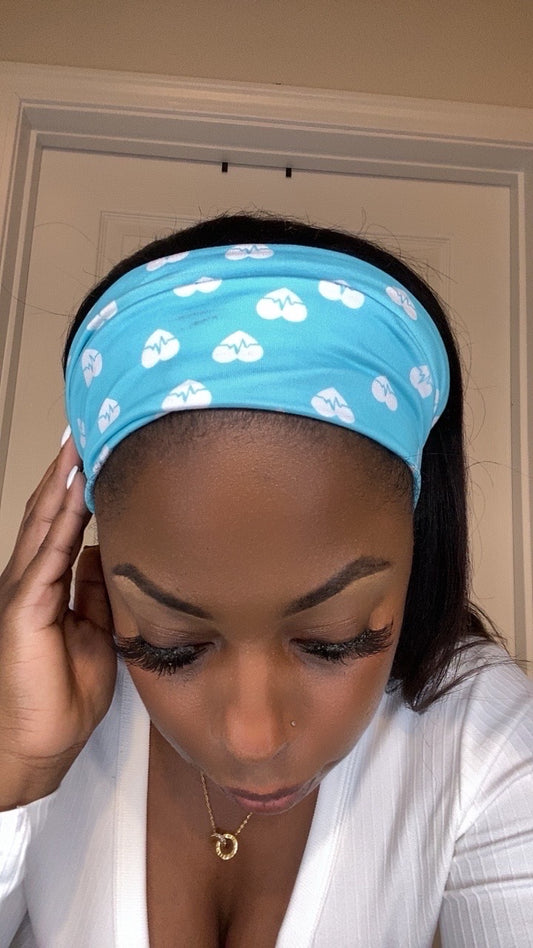 Blue and white heart medical headband